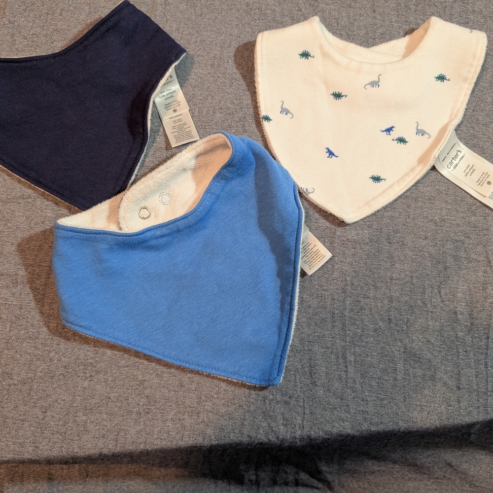Baby Bandana Bib Set - Blue, Navy, and White